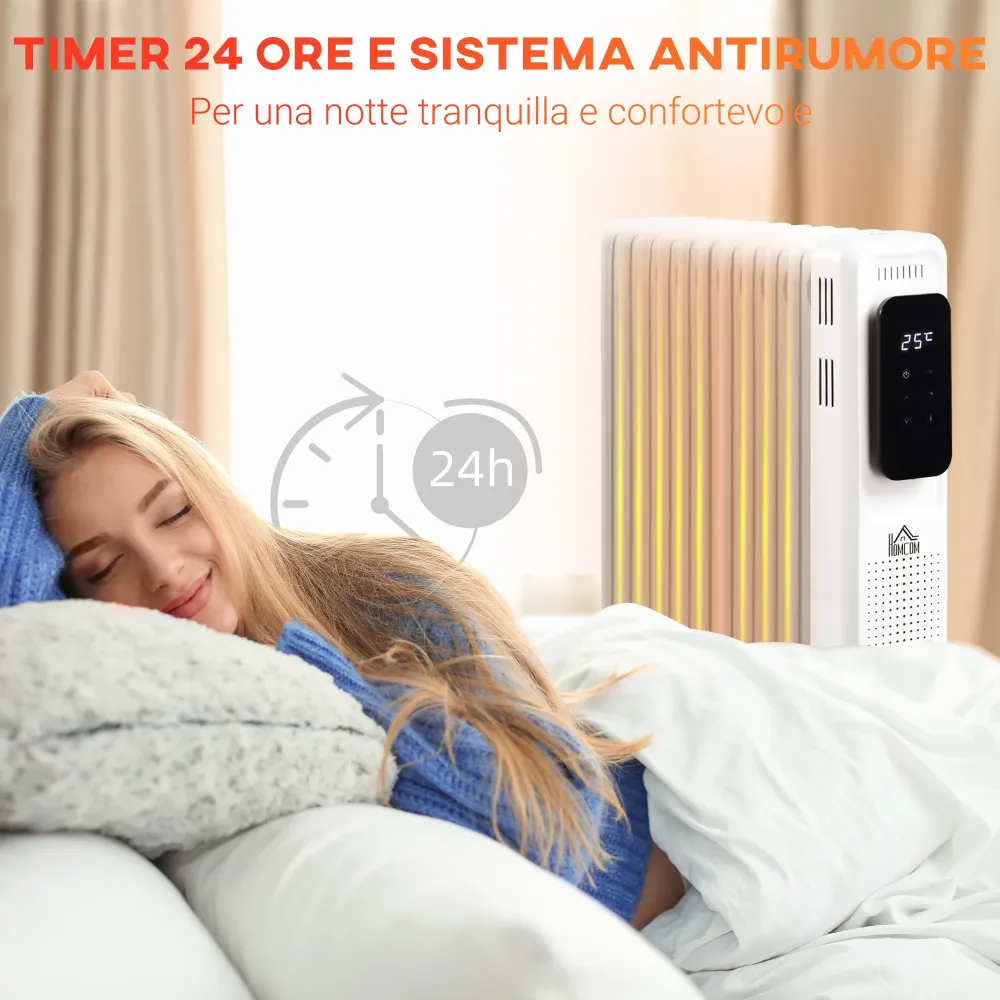 Easycomfort Calorifero Olio 9 Elementi, 3 Livelli di Riscaldamento e Timer, 42.5x24x63cm, Bianco
