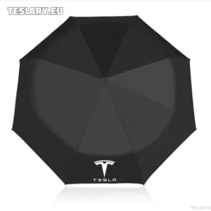 Ombrello resistente al vento nero e alla pioggia con logo Tesla