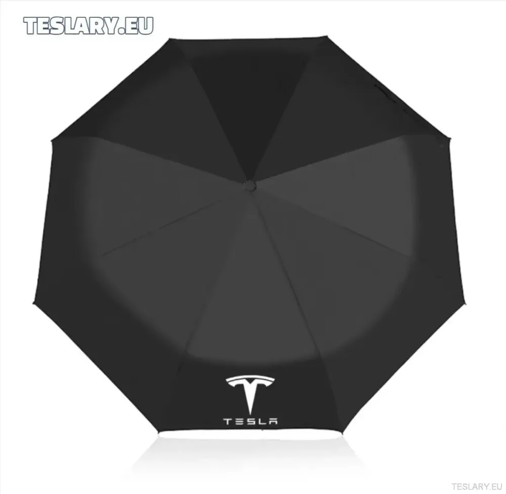 Ombrello resistente al vento nero e alla pioggia con logo Tesla