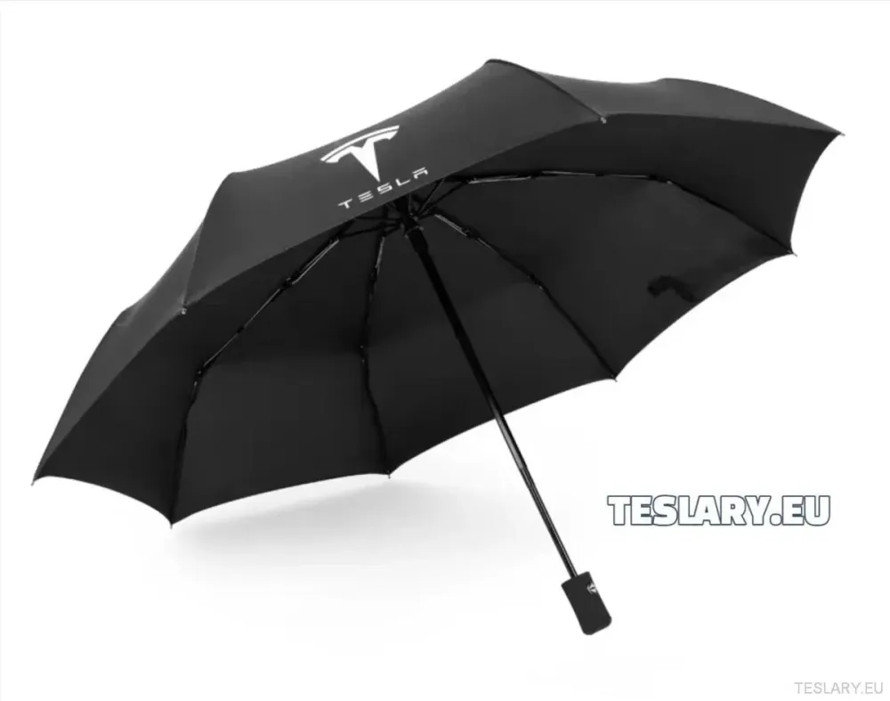 Ombrello resistente al vento nero e alla pioggia con logo Tesla
