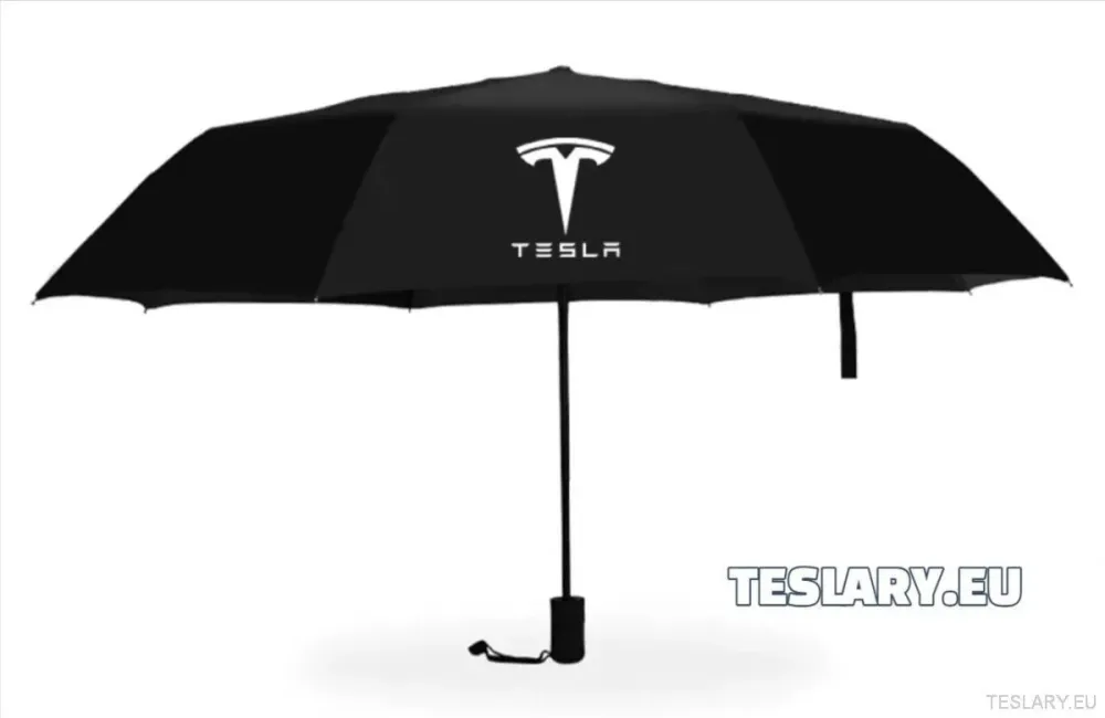 Ombrello resistente al vento nero e alla pioggia con logo Tesla