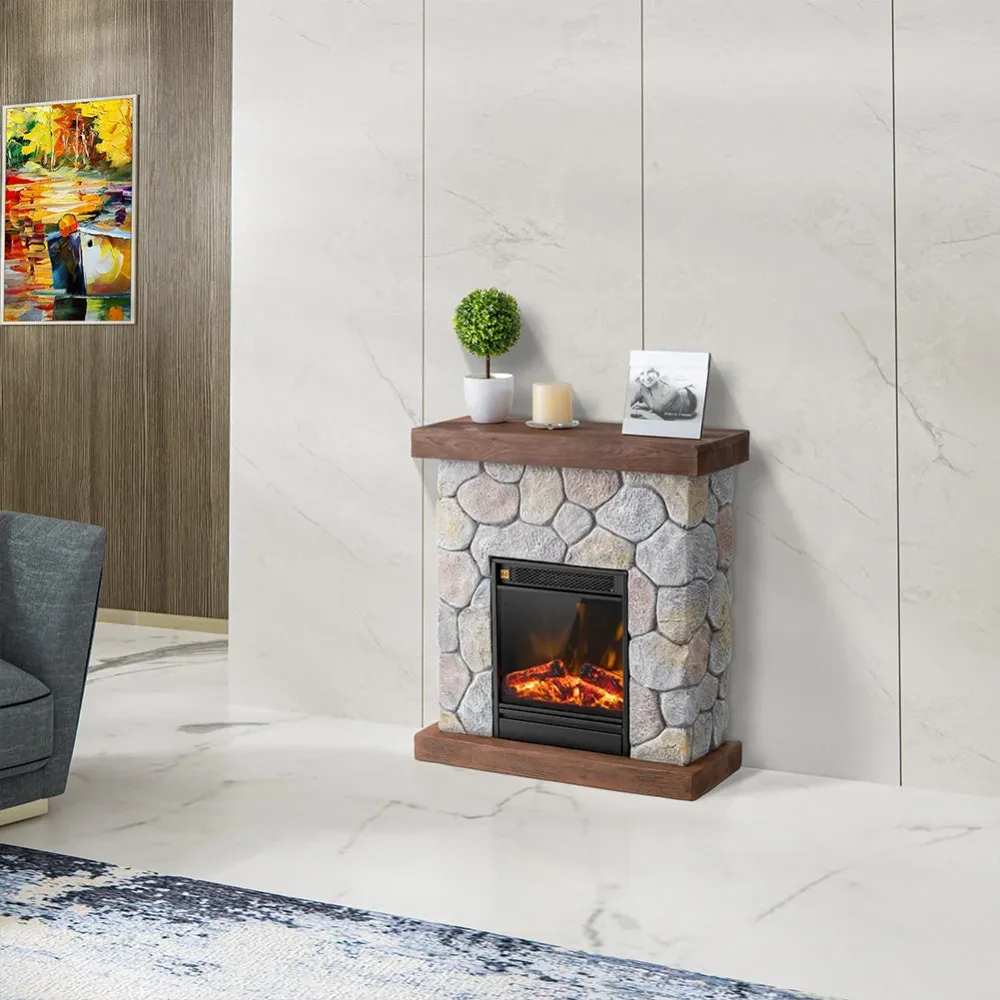 Camino Elettrico con Fiamma Realistico Telecomando Riscaldamento 2000W 60x23H66cm
