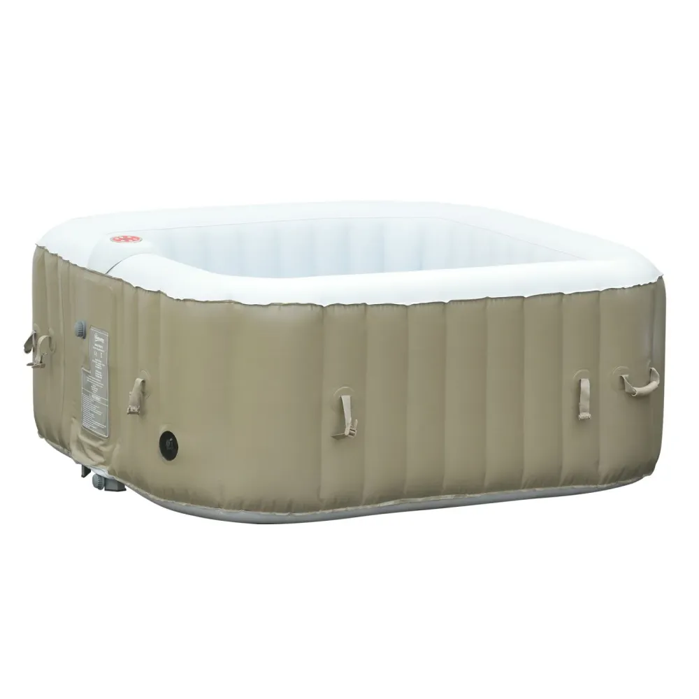 EASYCOMFORT Idromassaggio Gonfiabile con Telo 100 Getti e Riscaldamento 42°C per 2-4 Persone, 150x150x65cm Bianco e Marrone