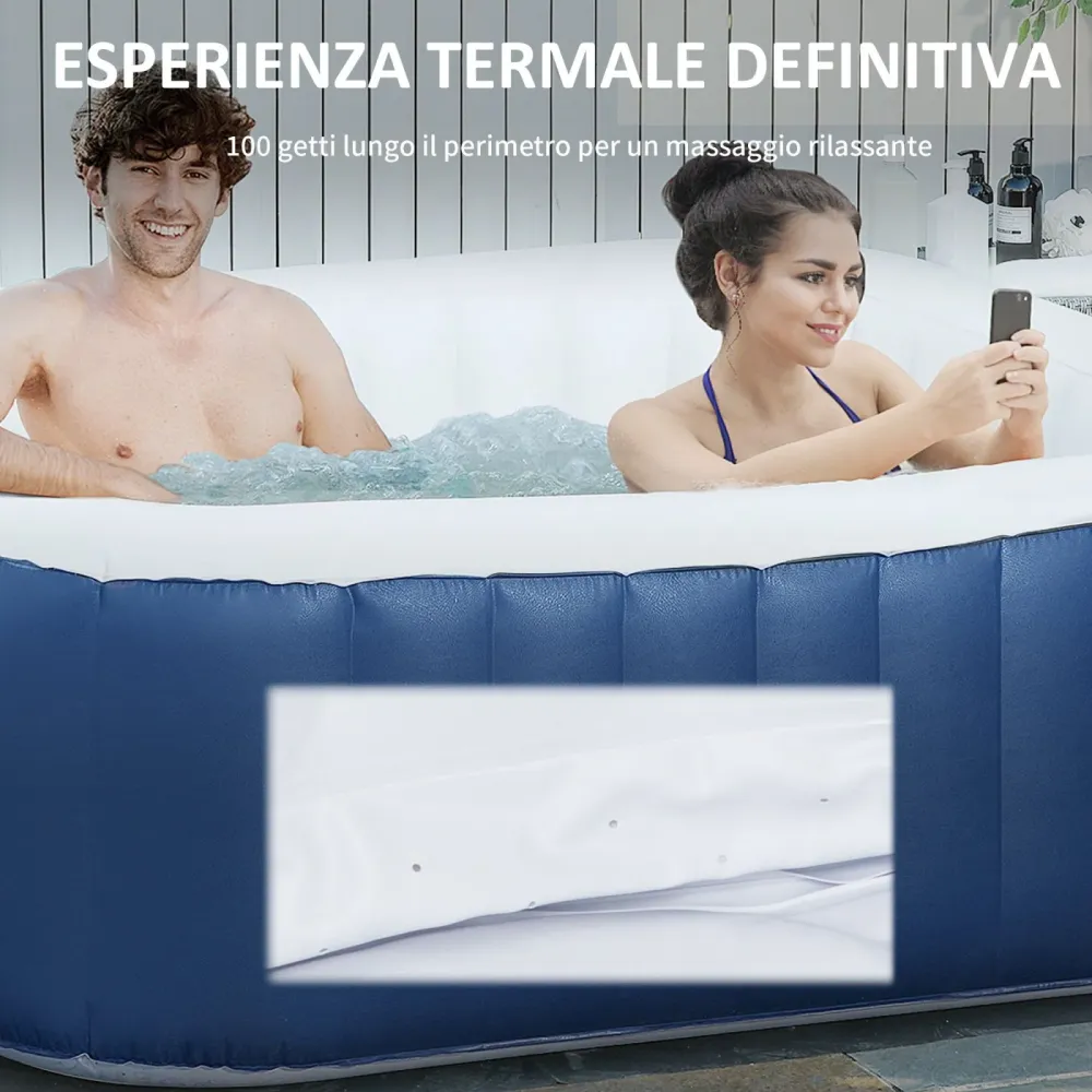 EASYCOMFORT Idromassaggio Gonfiabile con Telo 100 Getti e Riscaldamento 42°C per 2-4 Persone, 185x185x65cm Bianco e Blu