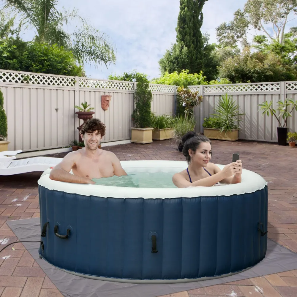 EASYCOMFORT Vasca Idromassaggio Gonfiabile da Esterno 100 Getti e Riscaldamento 40°C per 2-4 Persone Φ180x65cm Bianco e Blu