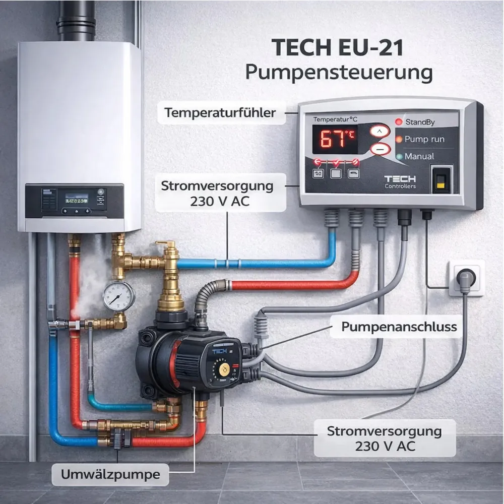 Pompa di circolazione dell'impianto di riscaldamento con controllo della pompa TECH EU-21