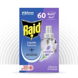 Raid Family Ricarica Liquida Antizanzare 60 Notti - Lavanda, Zanzare Comuni & Tigre, Protezione 20m Cubi, PMC