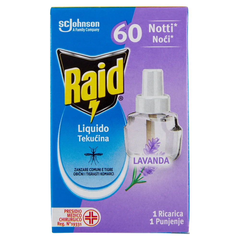 Raid Ricarica Liquido Elettrico 36ml Lavanda - Antizanzare 60 Notti, Zanzare Comuni & Tigre, PMC