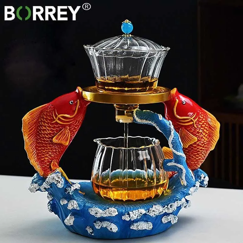 BORREY Set da tè Kungfu resistente al calore Riscaldatore magnetico Deviazione dell'acqua Coperchio rotante Ciotola Teiera...