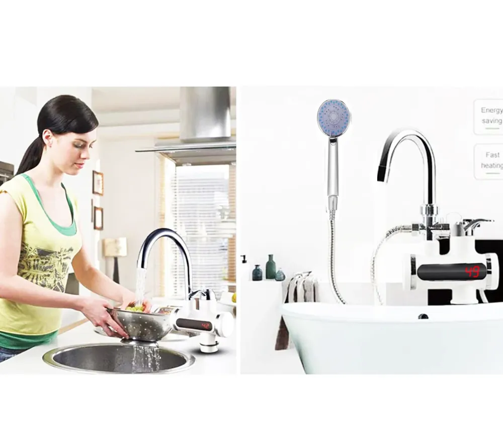 RUBINETTO ELETTRICO CALDAIA 3000W RISCALDATORE MISCELATORE ACQUA CALDA DOCCETTA