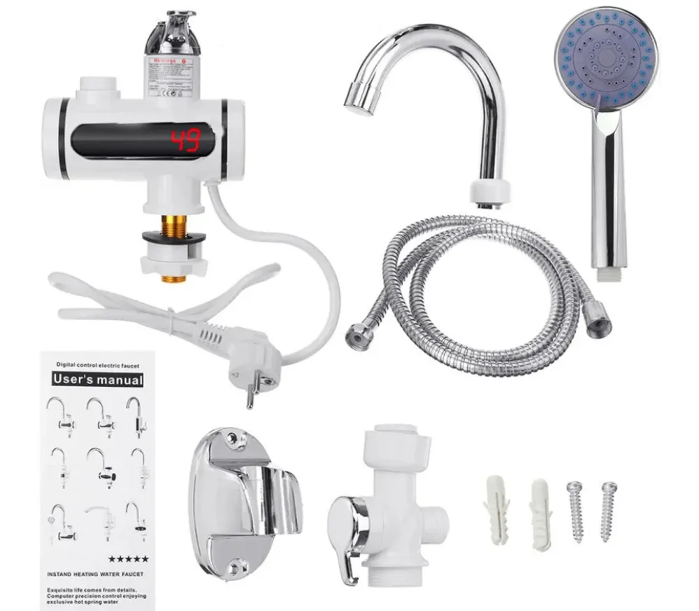 RUBINETTO ELETTRICO CALDAIA 3000W RISCALDATORE MISCELATORE ACQUA CALDA DOCCETTA