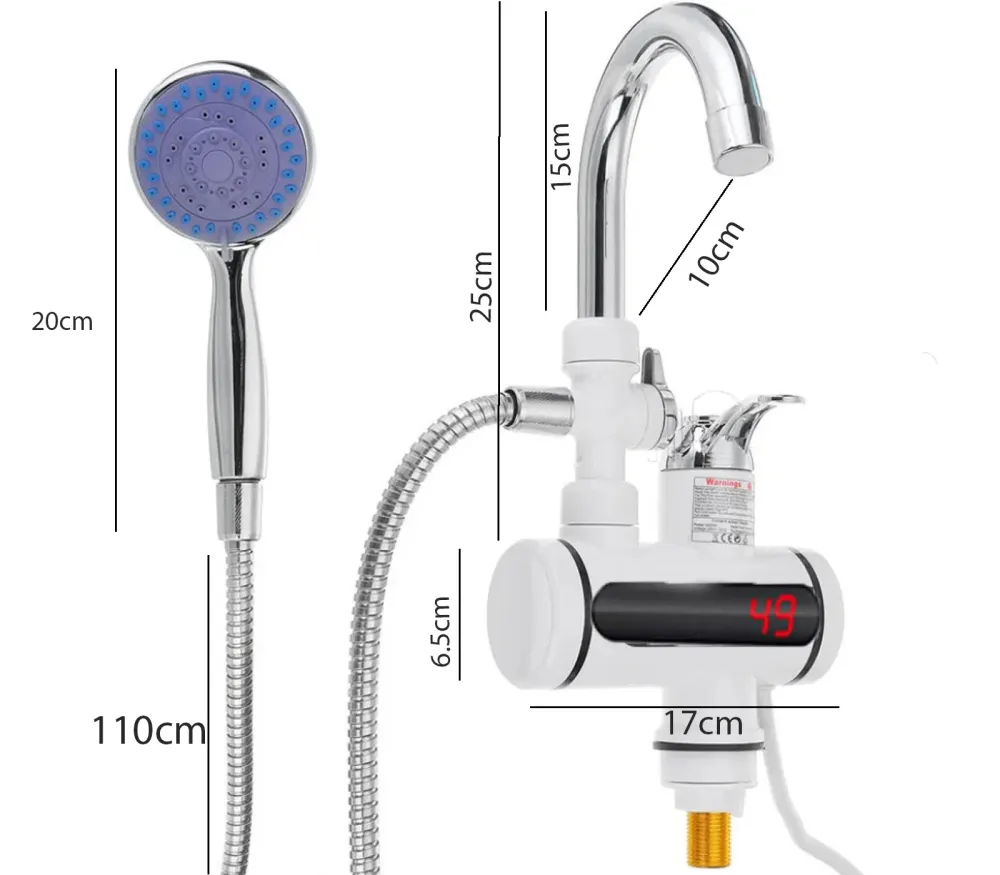 RUBINETTO ELETTRICO CALDAIA 3000W RISCALDATORE MISCELATORE ACQUA CALDA DOCCETTA