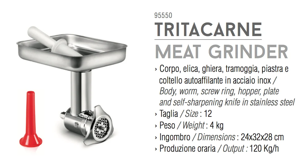 Tre Spade TOOLLIO meat mincer tool - Accessorio tritacarne, Insaccatrice, Tritapomodoro, PRODOTTO ITALIA