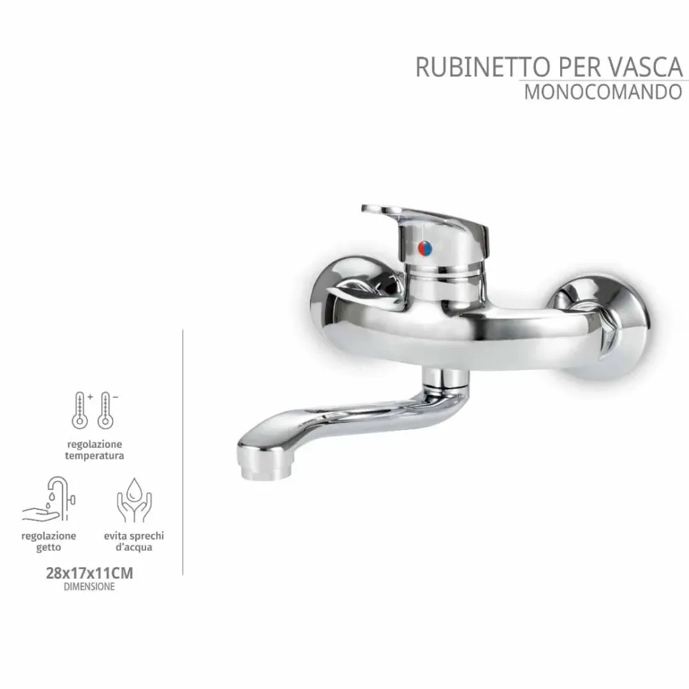 Rubinetto Vasca da Bagno Parete Anticalcare - Miscelatore Vasca Monocomando