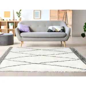 Tappeto 160 x 230 cm Poliestere crema e grigio shaggy stile berbero HANIA