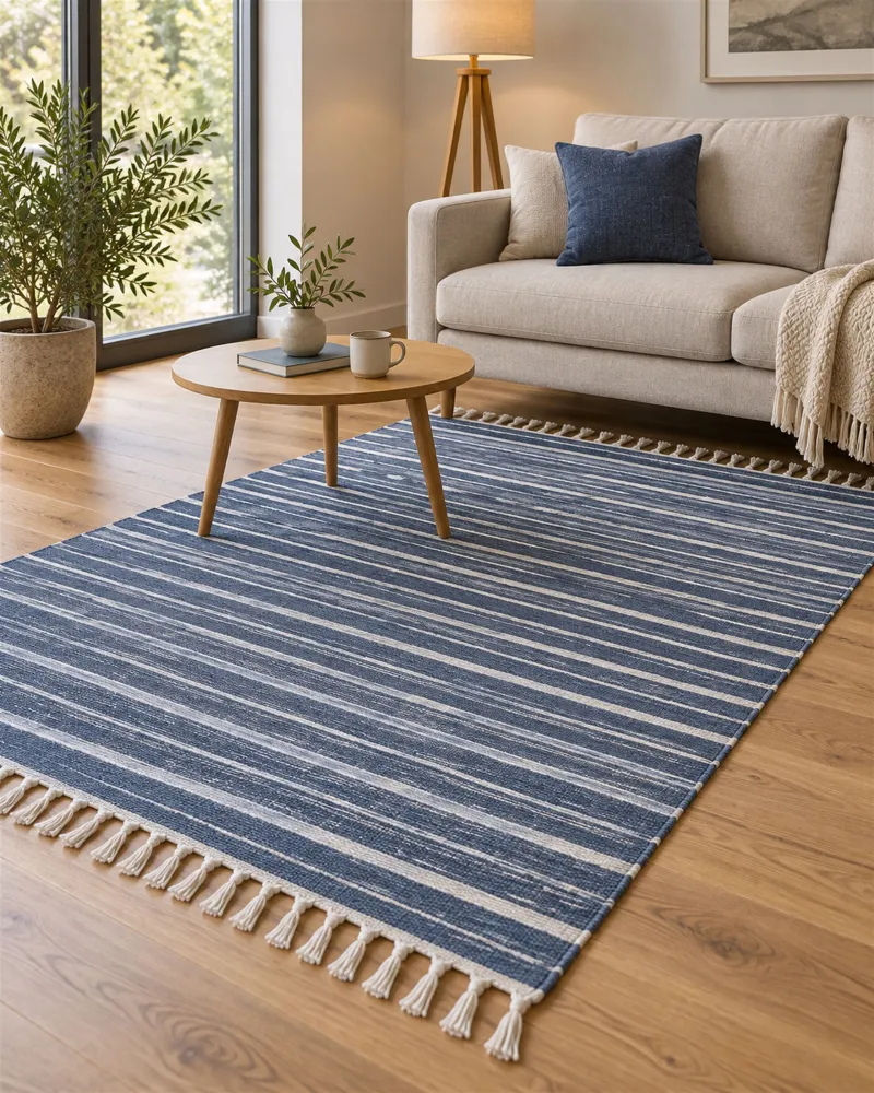 Tappeto blu cupo e bianco 160 x 230 cm BADEMLI