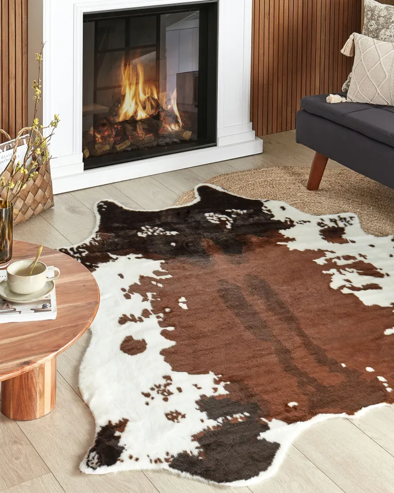 Tappeto ecopelle mucca bianco e marrone 150 x 200 cm BOGONG