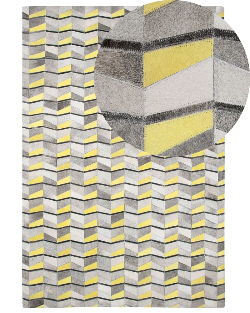 Tappeto pelle grigio / giallo 160 x 230 cm BELOREN