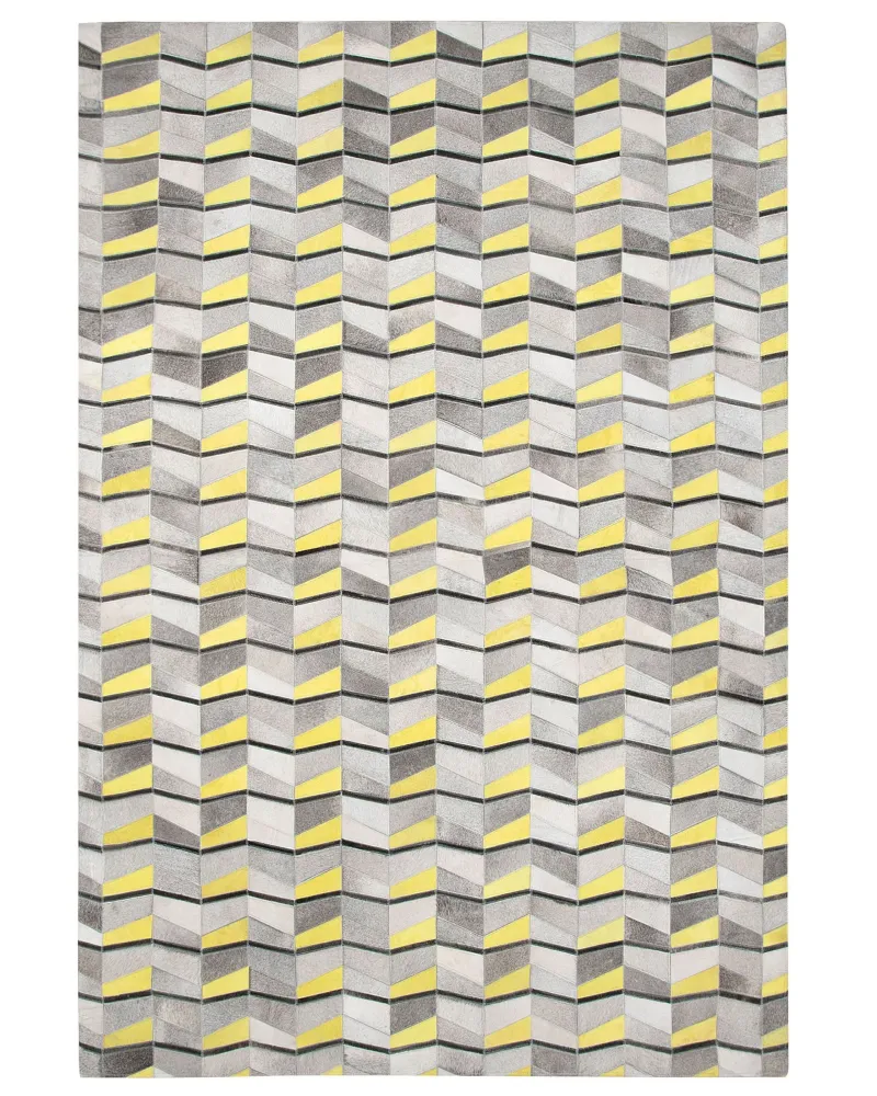 Tappeto pelle grigio / giallo 160 x 230 cm BELOREN