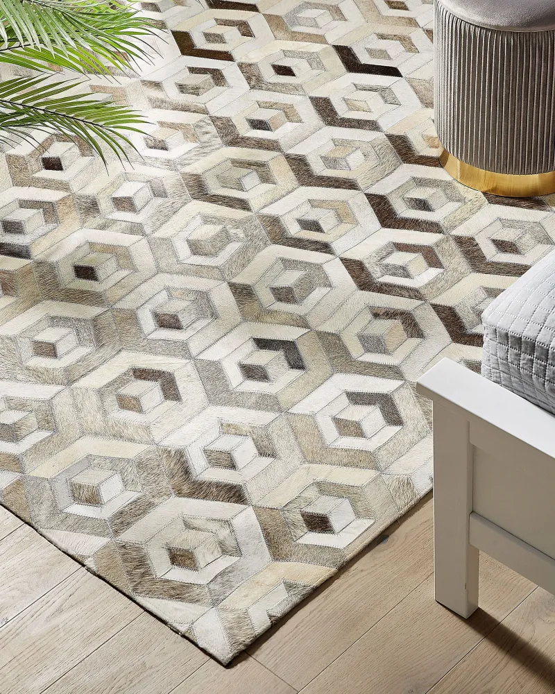 Tappeto pelle marrone e camoscio 160 x 230 cm TAVAK