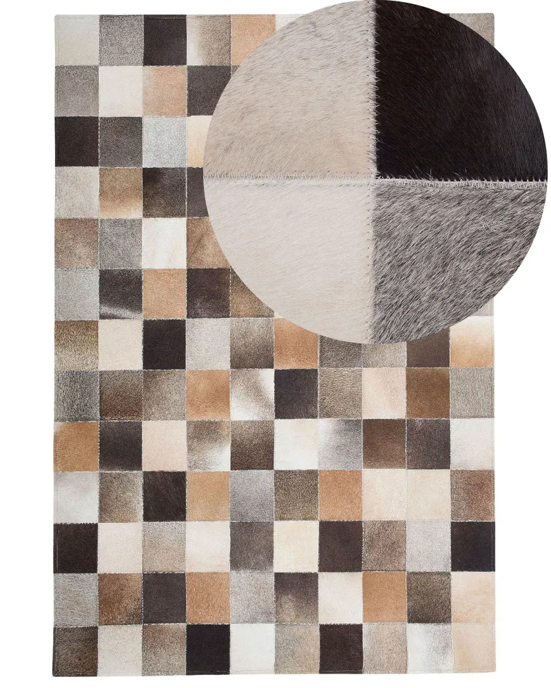 Tappeto pelle marrone camoscio e grigio 200 x 300 cm SOKE