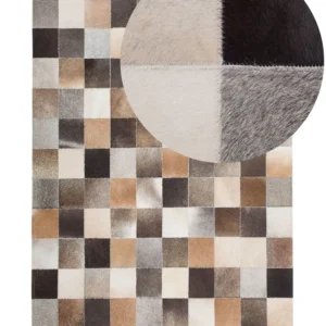 Tappeto pelle marrone camoscio e grigio 200 x 300 cm SOKE