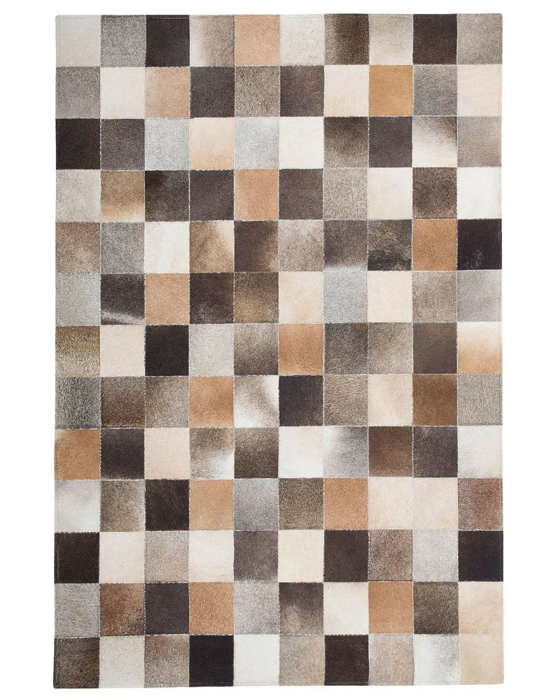 Tappeto pelle marrone camoscio e grigio 200 x 300 cm SOKE