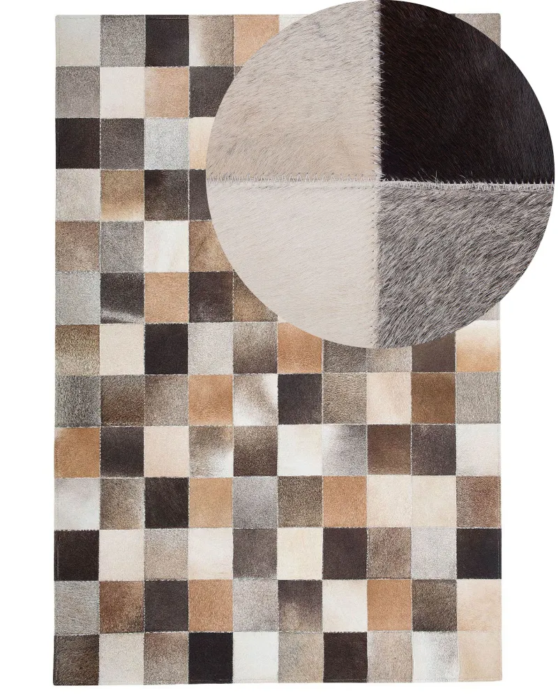 Tappeto pelle marrone nocciola e grigio 200 x 300 cm SOKE