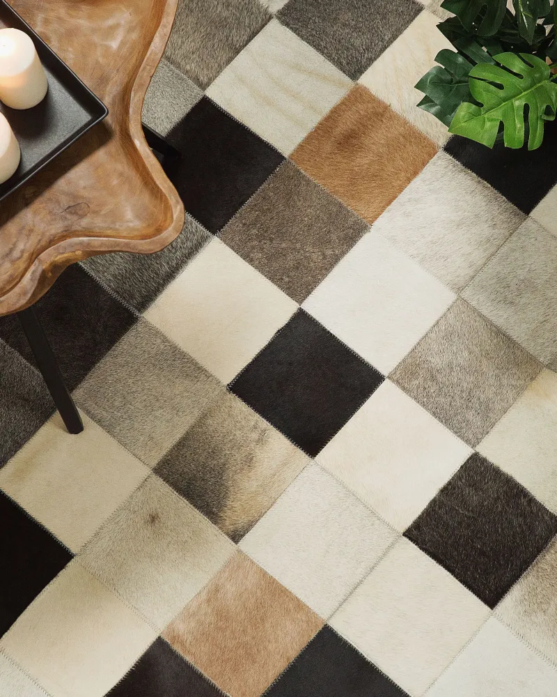 Tappeto pelle marrone nocciola e grigio 200 x 300 cm SOKE