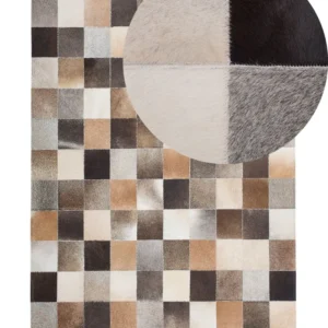 Tappeto pelle marrone panna e grigio 160 x 230 cm SOKE