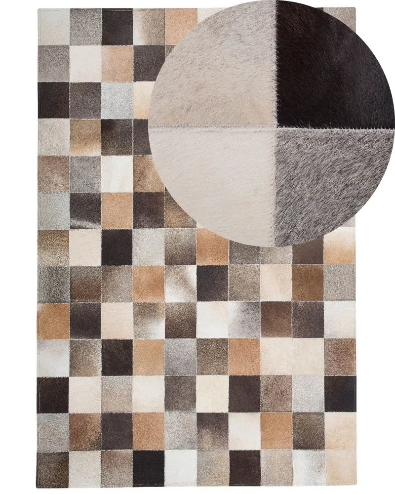Tappeto pelle marrone panna e grigio 160 x 230 cm SOKE