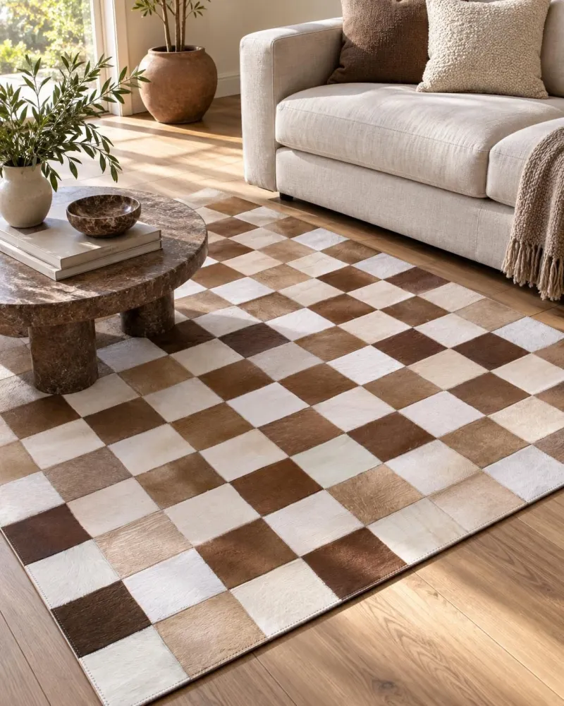 Tappeto pelle marrone/beige 140 x 200 cm SOLMAZ
