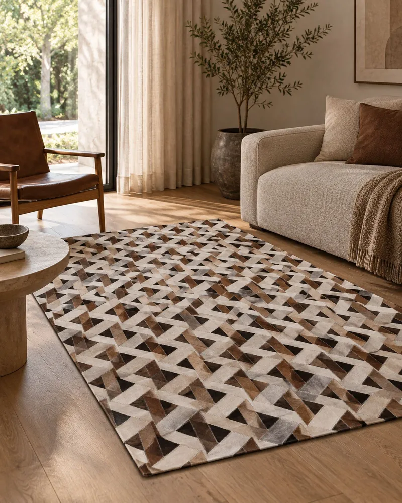 Tappeto pelle marrone/grigio 140 x 200 cm TUGLU