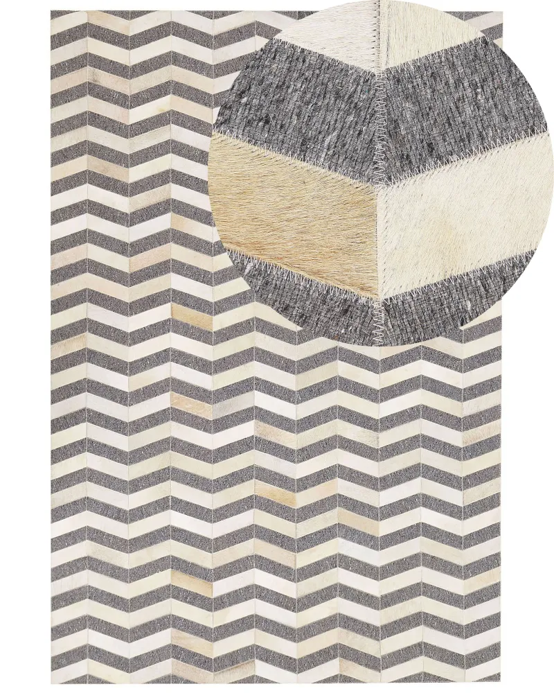 Tappeto pelle di mucca grigio e crema 140 x 200 cm BAGGOZE