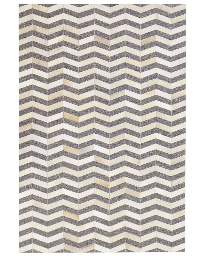 Tappeto pelle di mucca grigio e crema 140 x 200 cm BAGGOZE