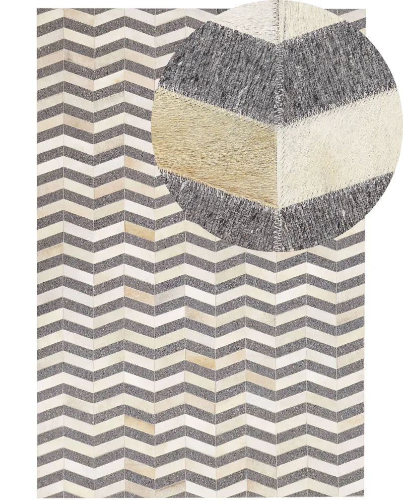 Tappeto pelle di mucca grigio e crema 160 x 230 cm BAGGOZE