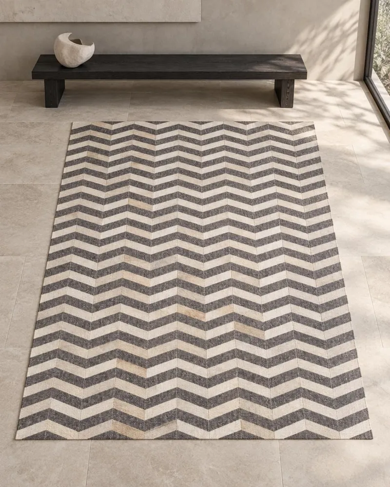 Tappeto pelle di mucca grigio e crema 160 x 230 cm BAGGOZE