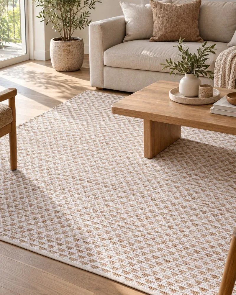 Tappeto pelo corto tessuto sabbia 140 x 200 cm TUNCELI