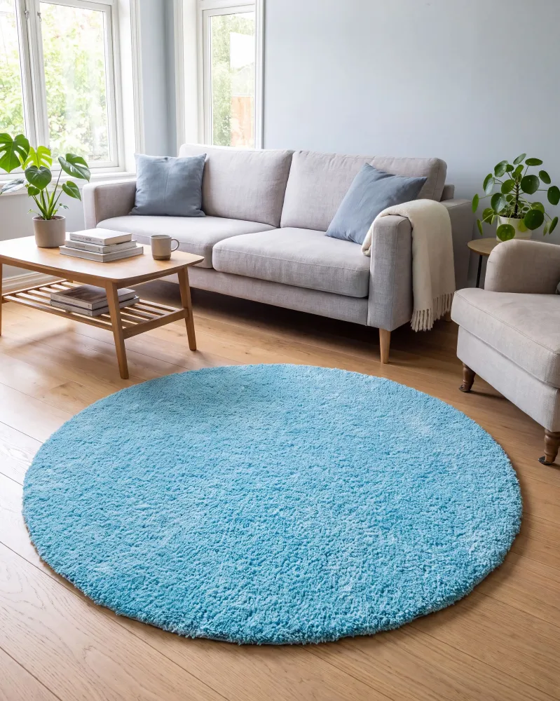 Tappeto shaggy azzurro tondo ⌀ 140 cm DEMRE