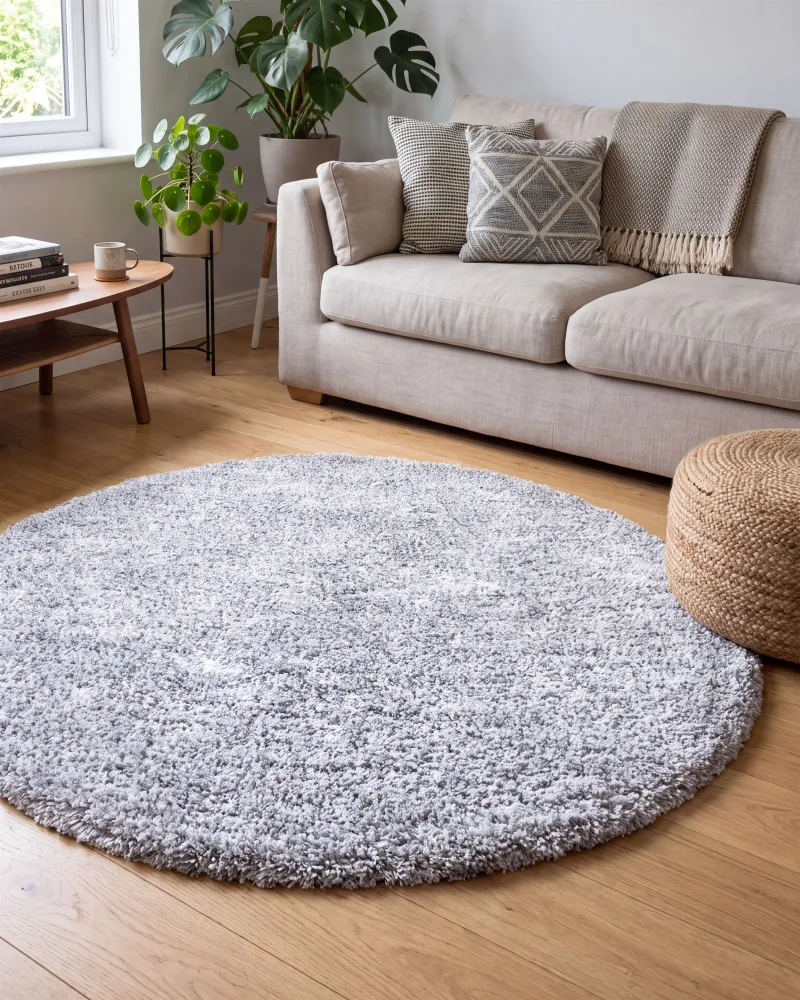 Tappeto shaggy bianco-nero tondo ⌀ 140 cm DEMRE