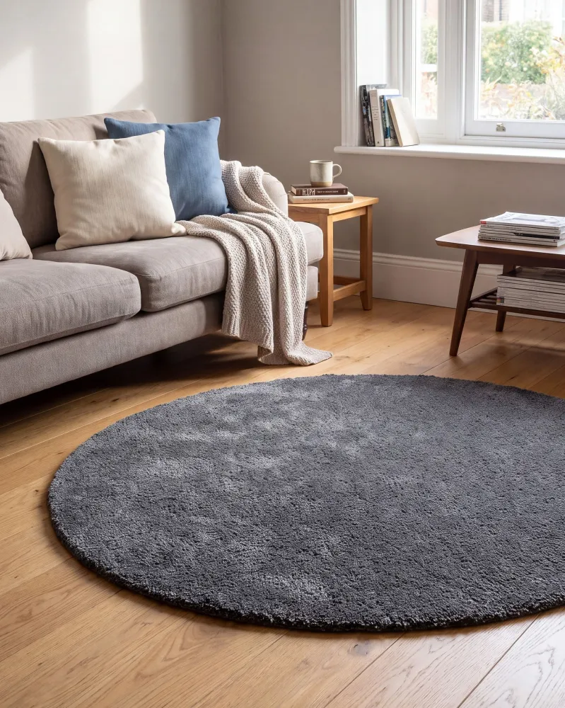 Tappeto shaggy grigio cupo tondo ⌀ 140 cm DEMRE