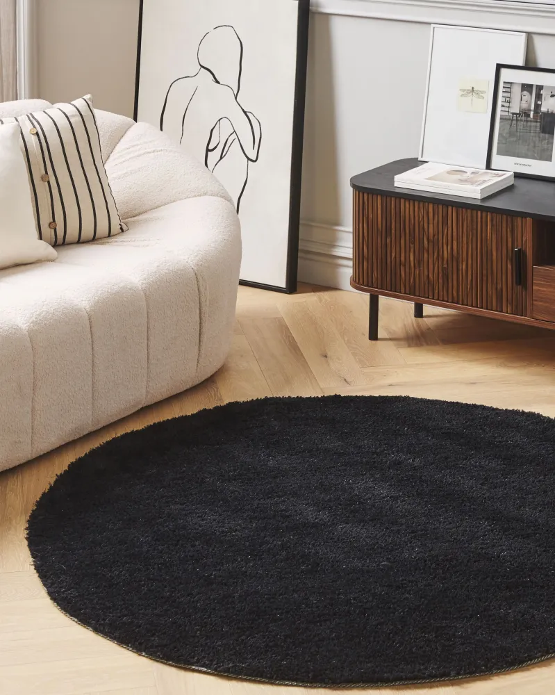 Tappeto shaggy nero tondo ⌀ 140 cm DEMRE
