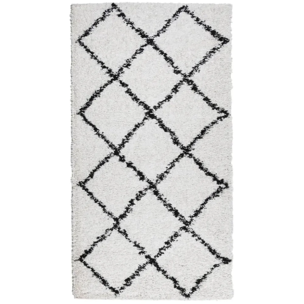 Tappeto Shaggy PAMPLONA Pelo Ampio Crema e Nero 60x110 cm