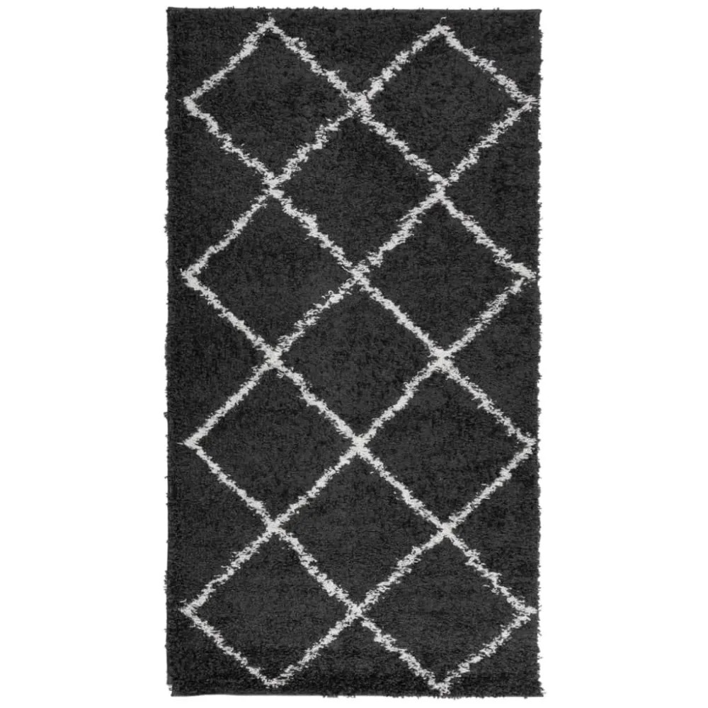 Tappeto Shaggy PAMPLONA Pelo Esteso Nero e Crema 60x110 cm