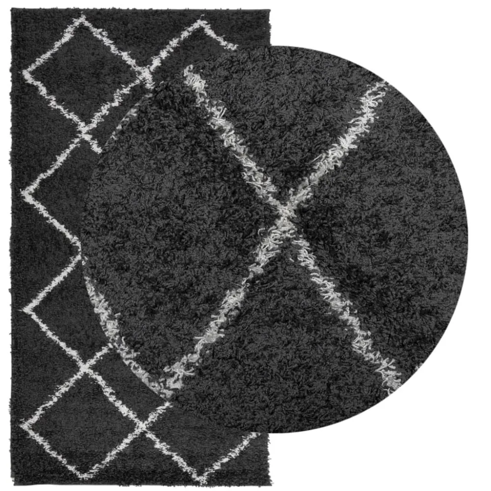 Tappeto Shaggy PAMPLONA Pelo Esteso Nero e Crema 60x110 cm