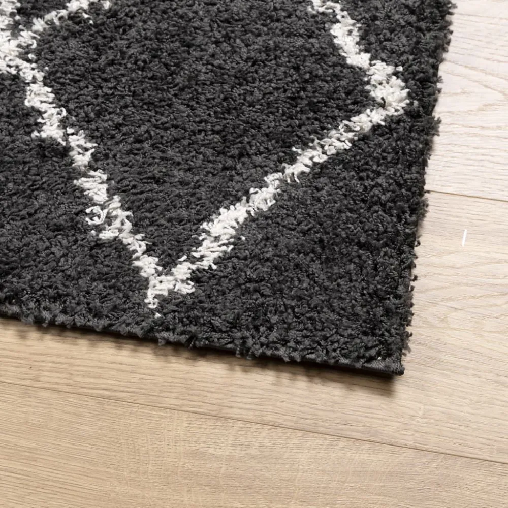 Tappeto Shaggy PAMPLONA Pelo Esteso Nero e Crema 60x110 cm