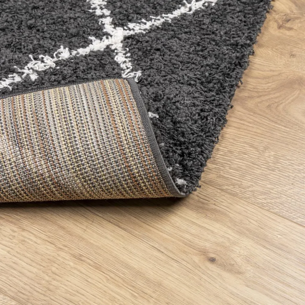 Tappeto Shaggy PAMPLONA Pelo Esteso Nero e Crema 60x110 cm