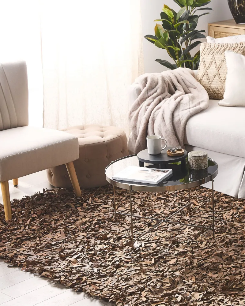 Tappeto shaggy pelle crema 160 x 230 cm MUT