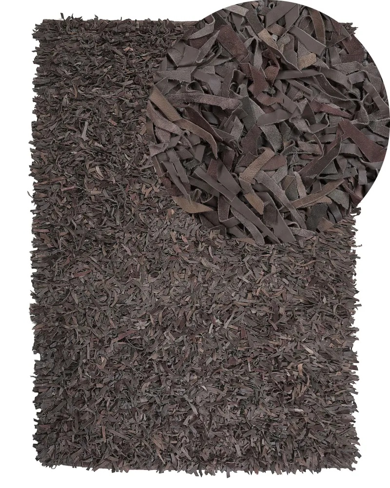 Tappeto shaggy pelle marrone 160 x 230 cm MUT