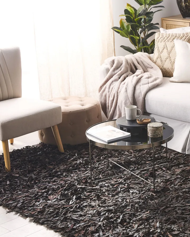 Tappeto shaggy pelle marrone 160 x 230 cm MUT
